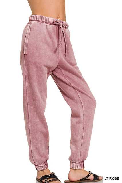 Light Rose Acid Wash Fleece Sweatpants
