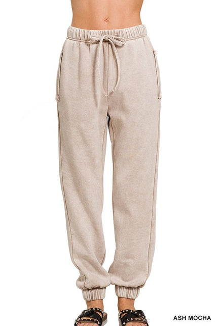 Ash Mocha Acid Wash Fleece Sweatpants