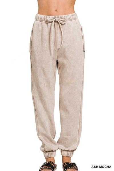 Ash Mocha Acid Wash Fleece Sweatpants
