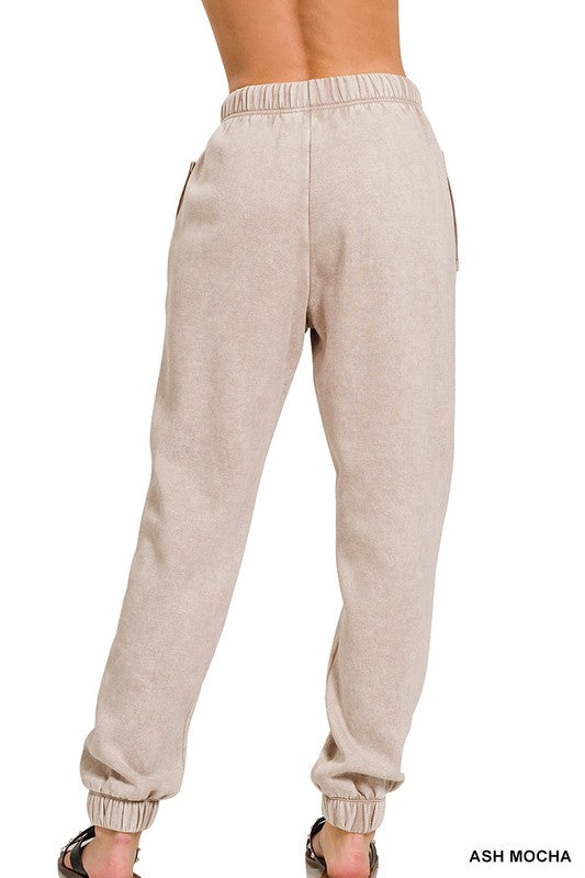 Ash Mocha Acid Wash Fleece Sweatpants