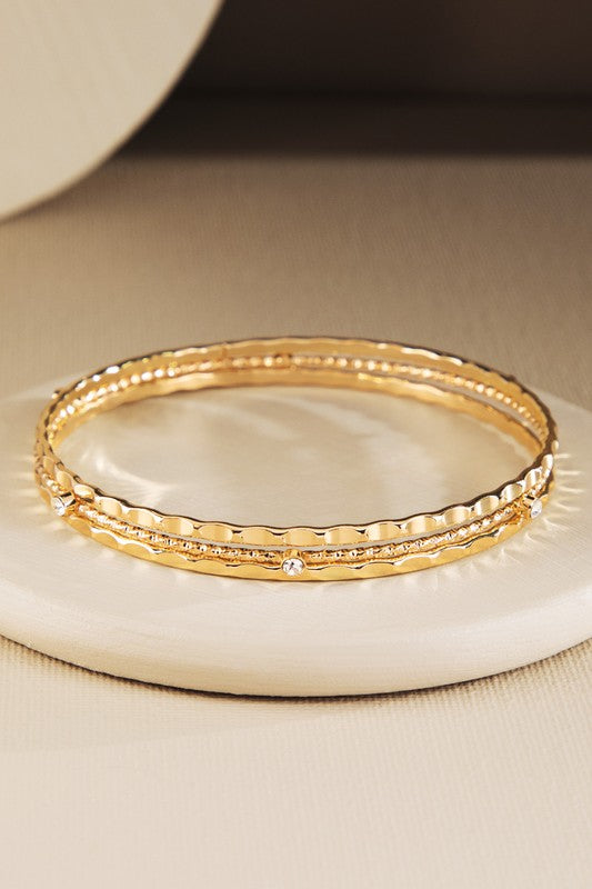 Crystal Metal 3 Bangle Bracelet Set