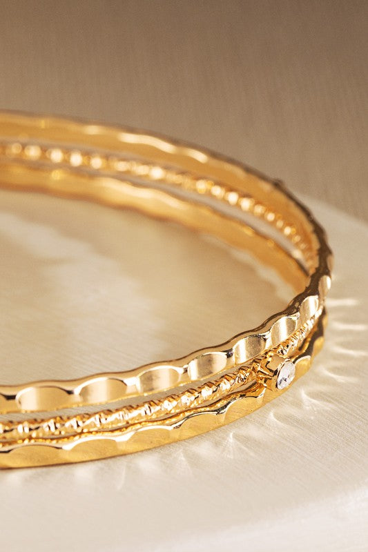 Crystal Metal 3 Bangle Bracelet Set