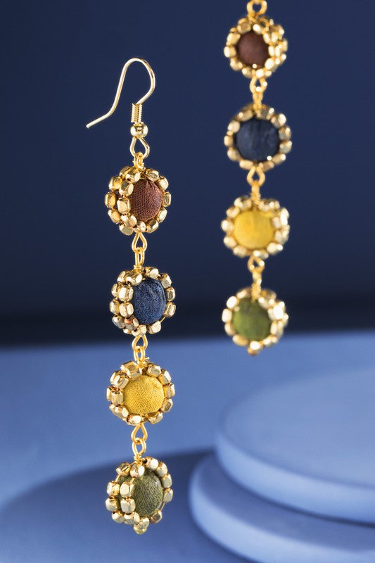 Linear Cotton Bead Dangle Earrings