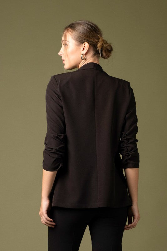 Black Ruched 3/4 Sleeve Blazer