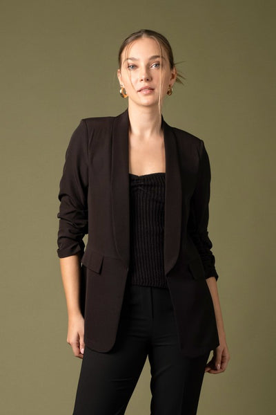 Black Ruched 3/4 Sleeve Blazer