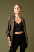 Dark Olive Ruched 3/4 Blazer