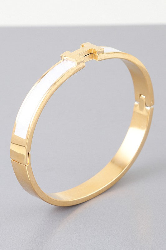 Gold/White H Cuff Bracelet