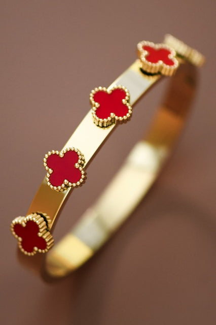 Red Detail Non-Tarnish Stainless Steel Bangle