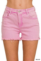 Pink Acid Washed Frayed Cutoff Shorts-Market Grey Boutique