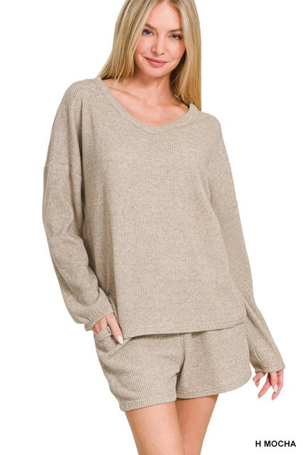 Heather Mocha Soft & Leisurely Ribbed Tee & Shorts Set