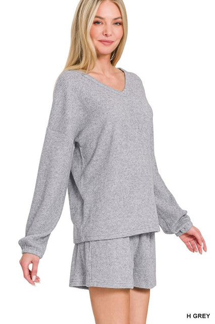 Heather Grey Soft & Leisurely Ribbed Tee & Shorts Set