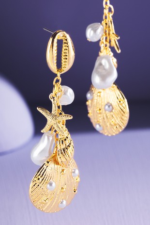 Seashell Dangle Pearl Accents Earrings