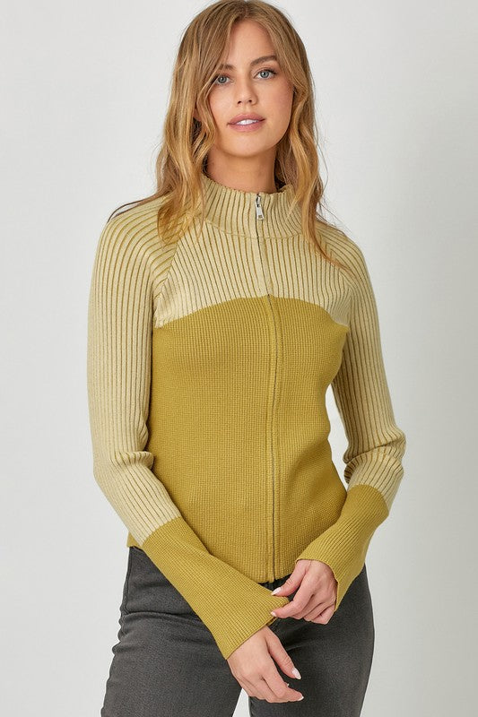 Avocado Fitted Zip-up Sweater
