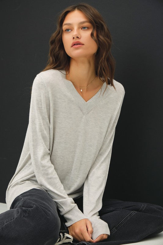 Casual Grey V Neck Sweater