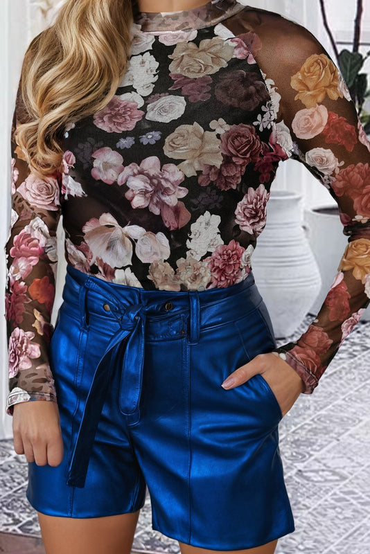 Floral Print Long Sleeve Slim Top