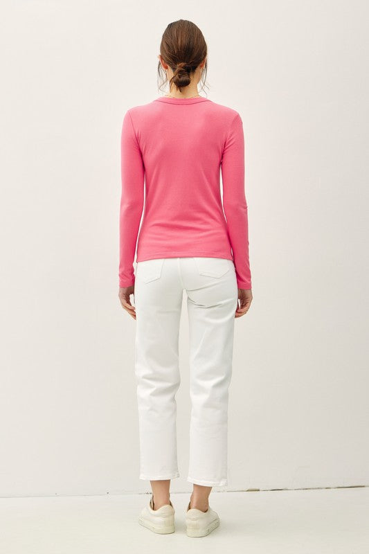 CORAL PINK ROUND NECK KNIT TOP