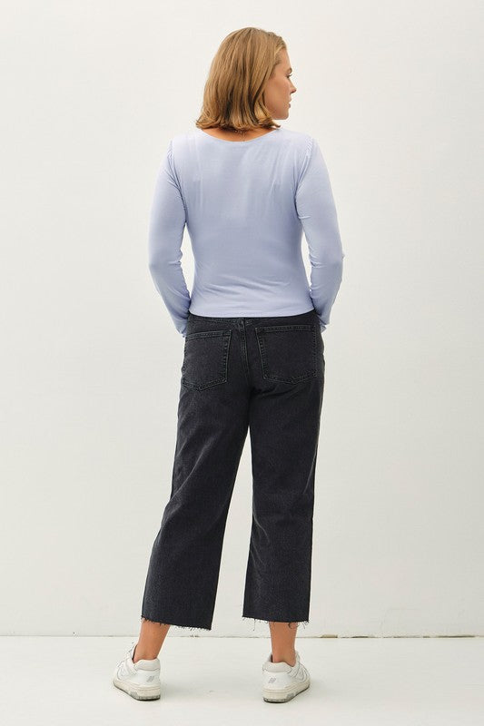 Curvy Dusty Blue Long Sleeve Top-Market Grey Boutique