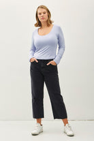 Curvy Dusty Blue Long Sleeve Top-Market Grey Boutique