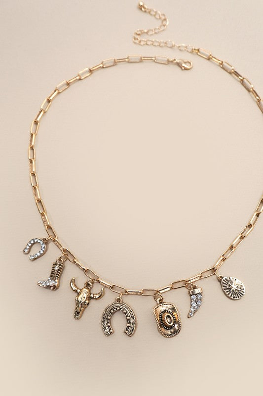 WESTERN HAT HORSESHOE BOOT CHARM NECKLACE