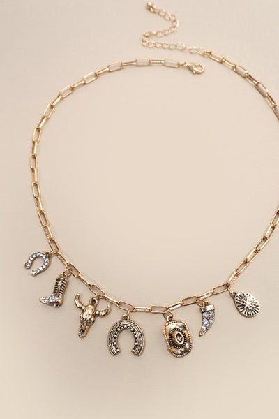 WESTERN HAT HORSESHOE BOOT CHARM NECKLACE