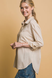 Beige Button-down Linen Shirt