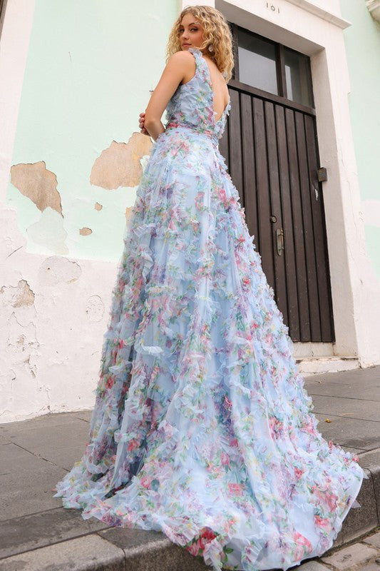 Pale Blue Floral A Line Dress🤍