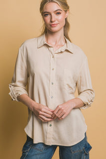 Beige Button-down Linen Shirt