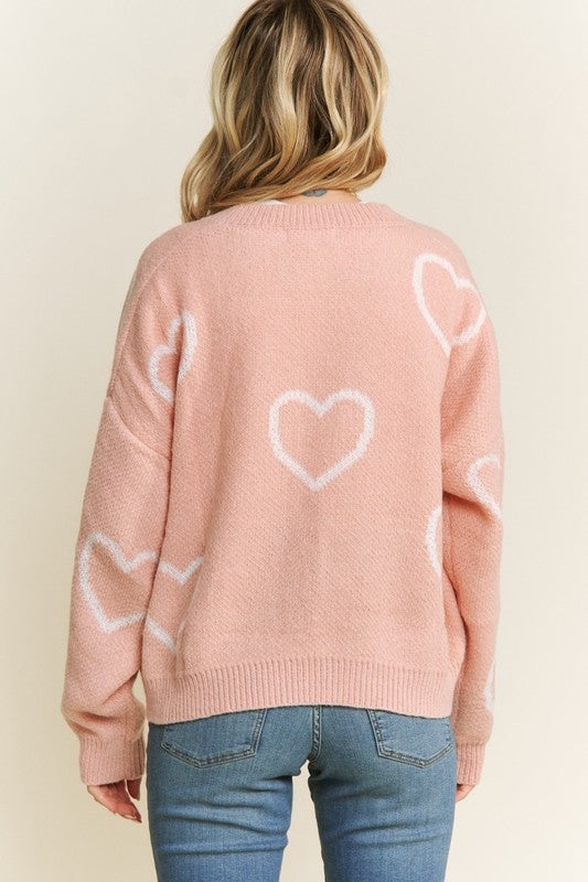 Jaquard Heart Pattern Classic Cardigan
