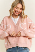 Jaquard Heart Pattern Classic Cardigan