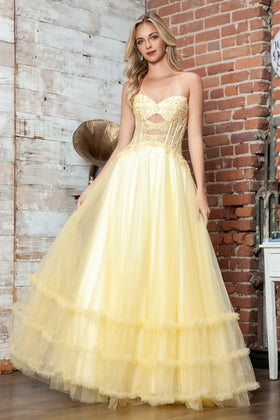 Preview Only - 2026 Yellow Strapless Sweetheart Keyhole Gown🤍