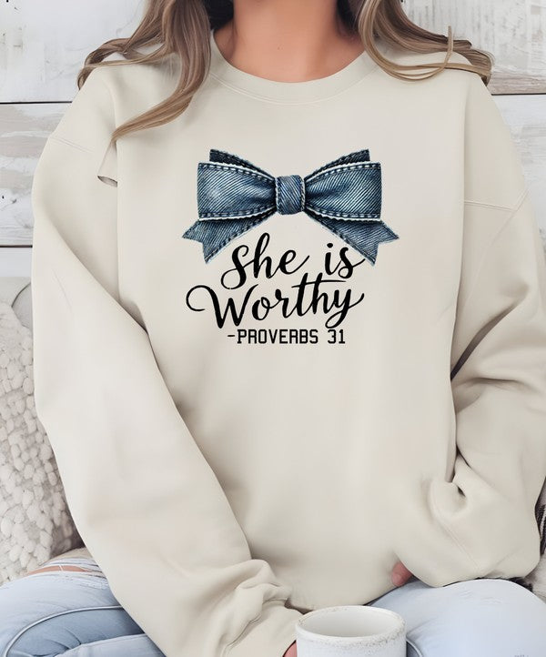 She Is Worthy Crewneck Sweatshirt