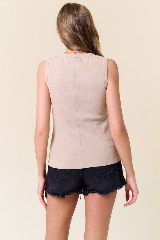 Khaki Ribbed Asymmetrical Tank