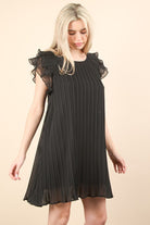 Black Ruffle Sleeve Pleated Mini Dress-Market Grey Boutique