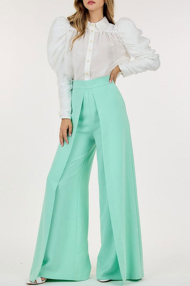 Mint Pleated Front Wide Leg Pants