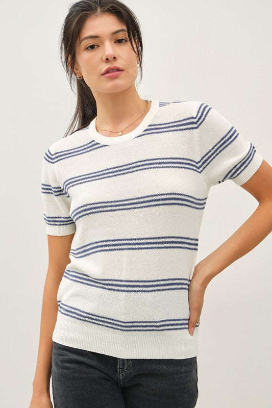 Navy/Ivory Striped Lightweight Sweater Top