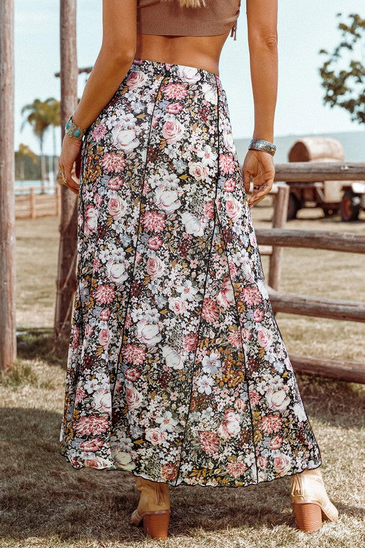 Floral Print High Waist Maxi Skirt