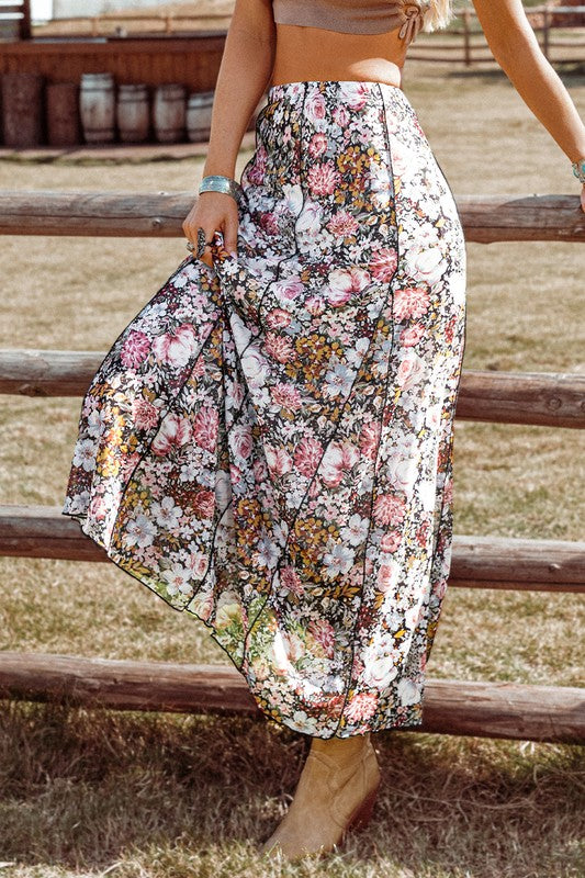 Floral Print High Waist Maxi Skirt