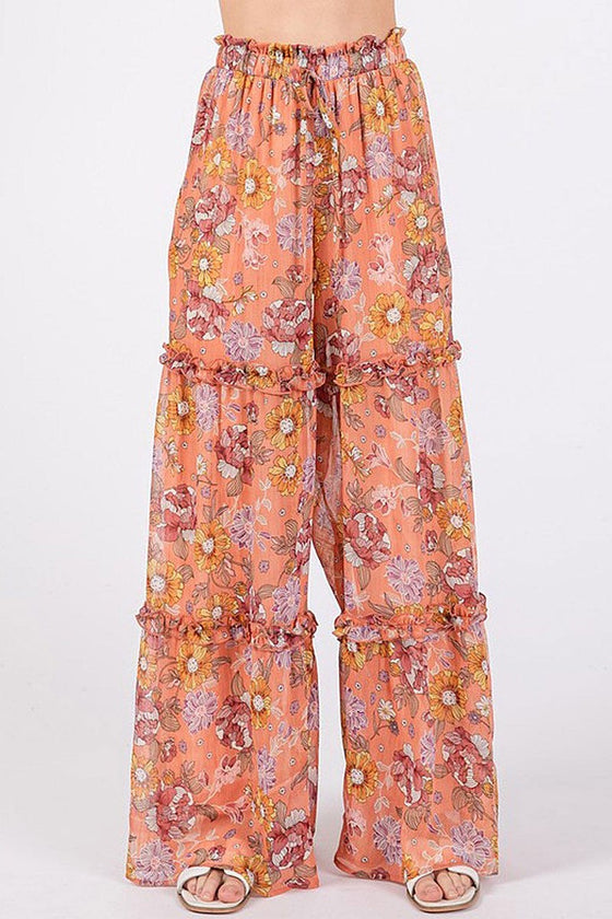 BOHO FLORAL PRINT WIDE LEG PANTS