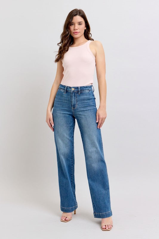 JB High Waisted Contrast Thread Straight Denim