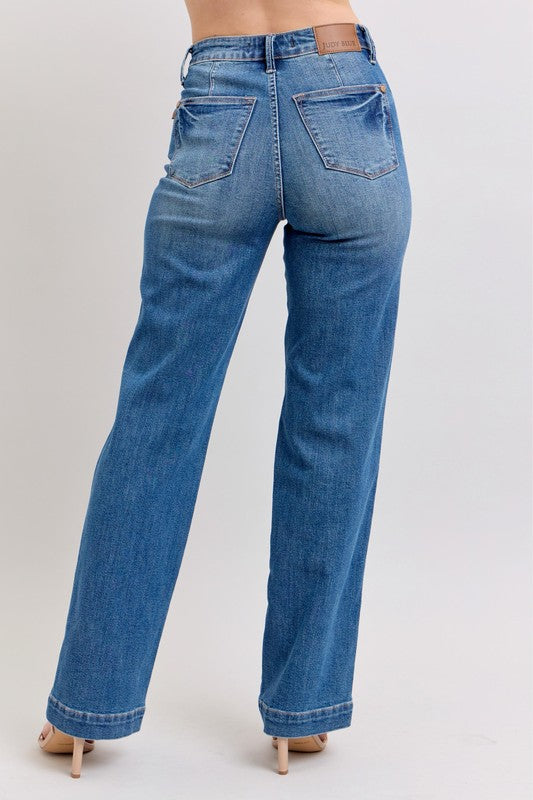 JB High Waisted Contrast Thread Straight Denim