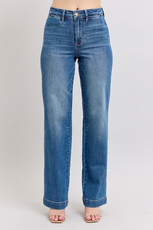 JB High Waisted Contrast Thread Straight Denim