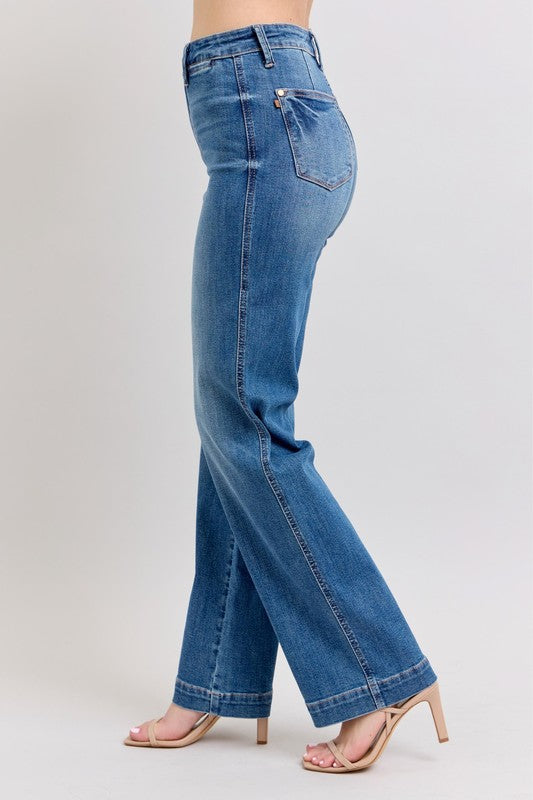 JB High Waisted Contrast Thread Straight Denim