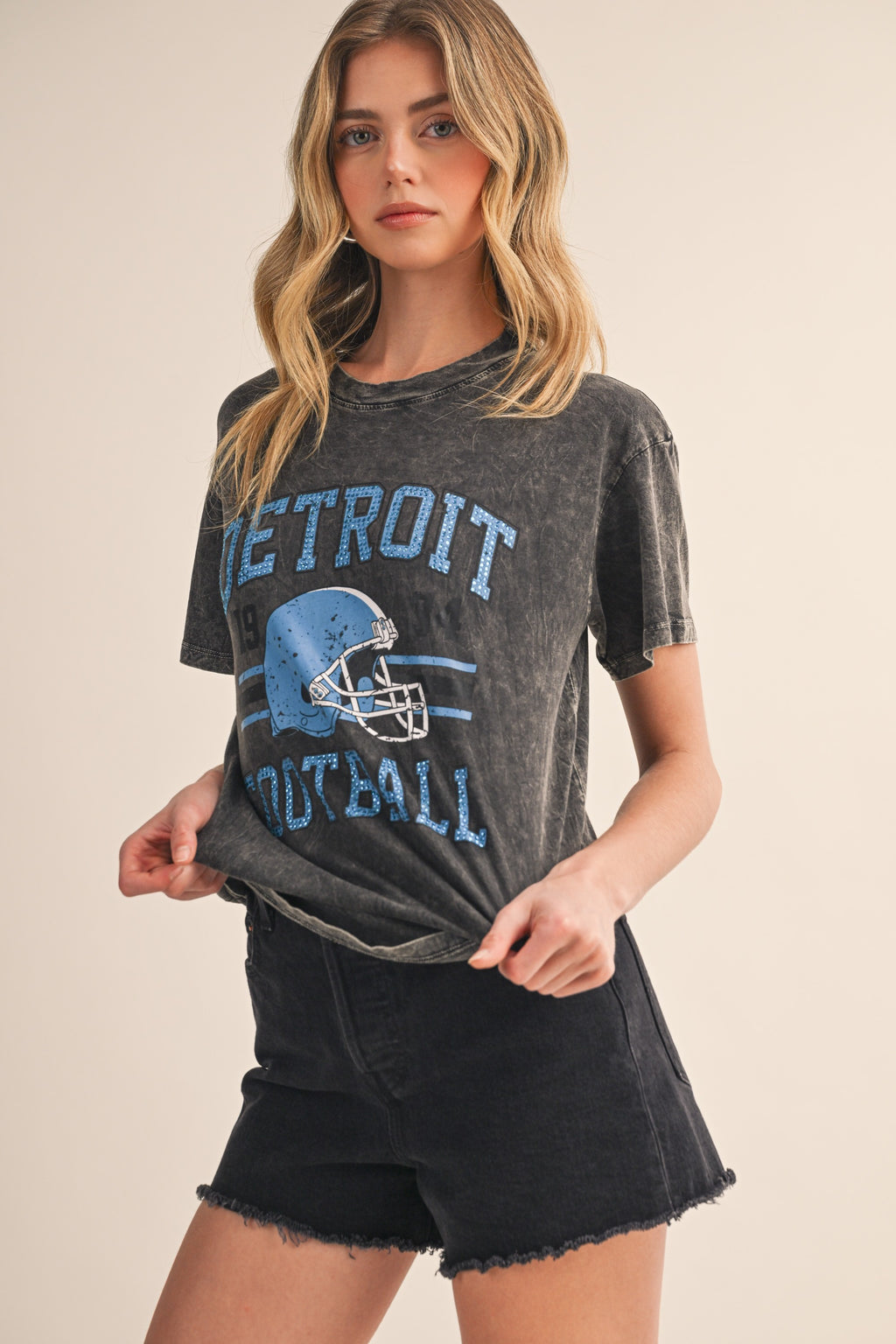 Distressed Detroit Football Jeweled Tee