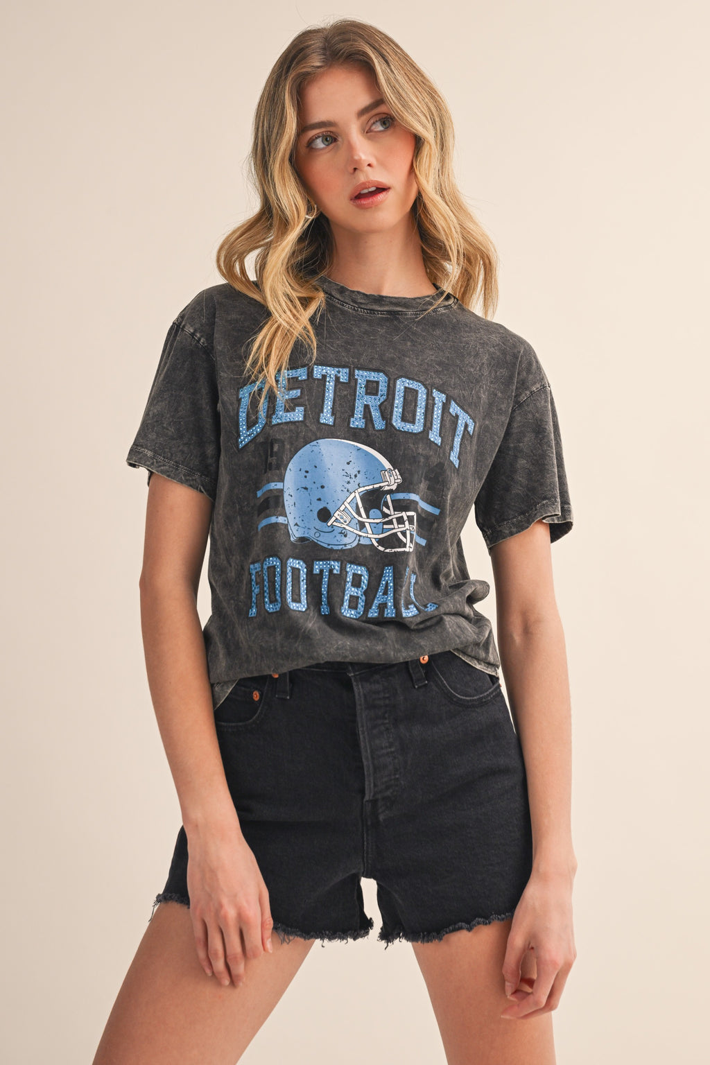 Distressed Detroit Football Jeweled Tee