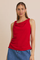 Red Twist it Up Cowl Neck Top-Market Grey Boutique