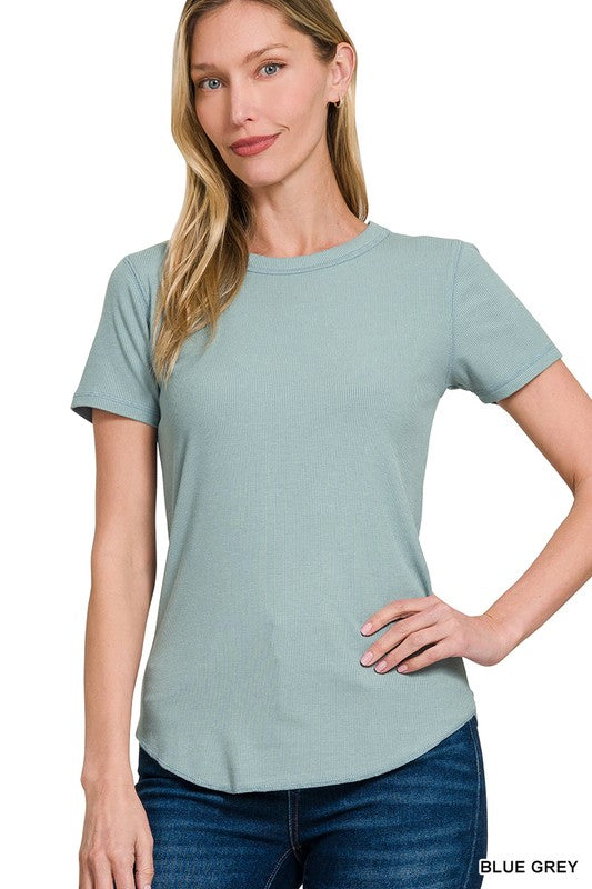 Blue Grey Ribbed  Roundneck Tee