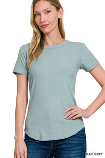 Blue Grey Ribbed  Roundneck Tee