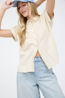 Collared Button Down Roll Sleeve Blouse