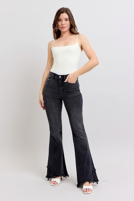 JB Black Flare W/ Mock Fray Tulip Hem