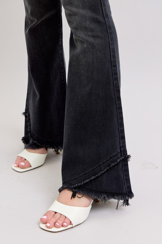 JB Black Flare W/ Mock Fray Tulip Hem